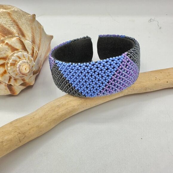 South African Beaded Wide Bangle Open Cuff Bracelet Free Size - Picture 2 of 7